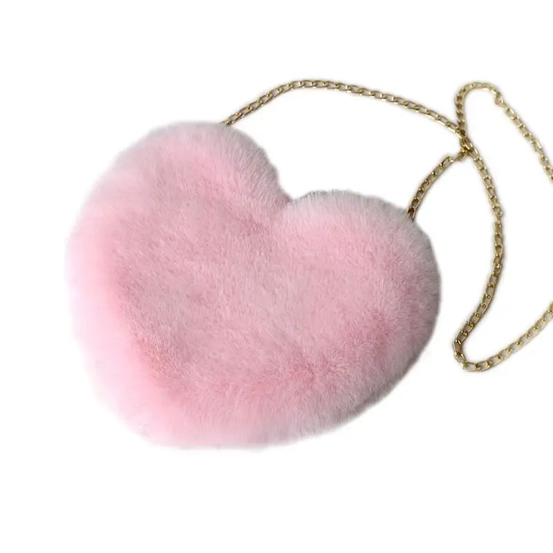 Heart Shape Faux Fur Crossbody Purse