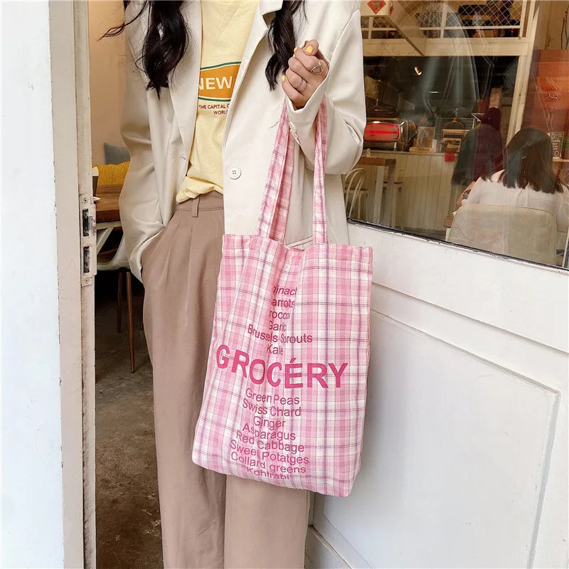 Rose Pink Women Canvas Shoulder Bag Eco Reusable Ladies Daily Shopping Bags Thin Cloth Female Girls Summer Beach Tote Handbags