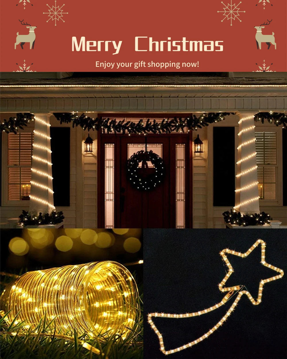 Led Solar Holiday Waterproof Decoration Rope String Light 10/12/22M 8 Modes