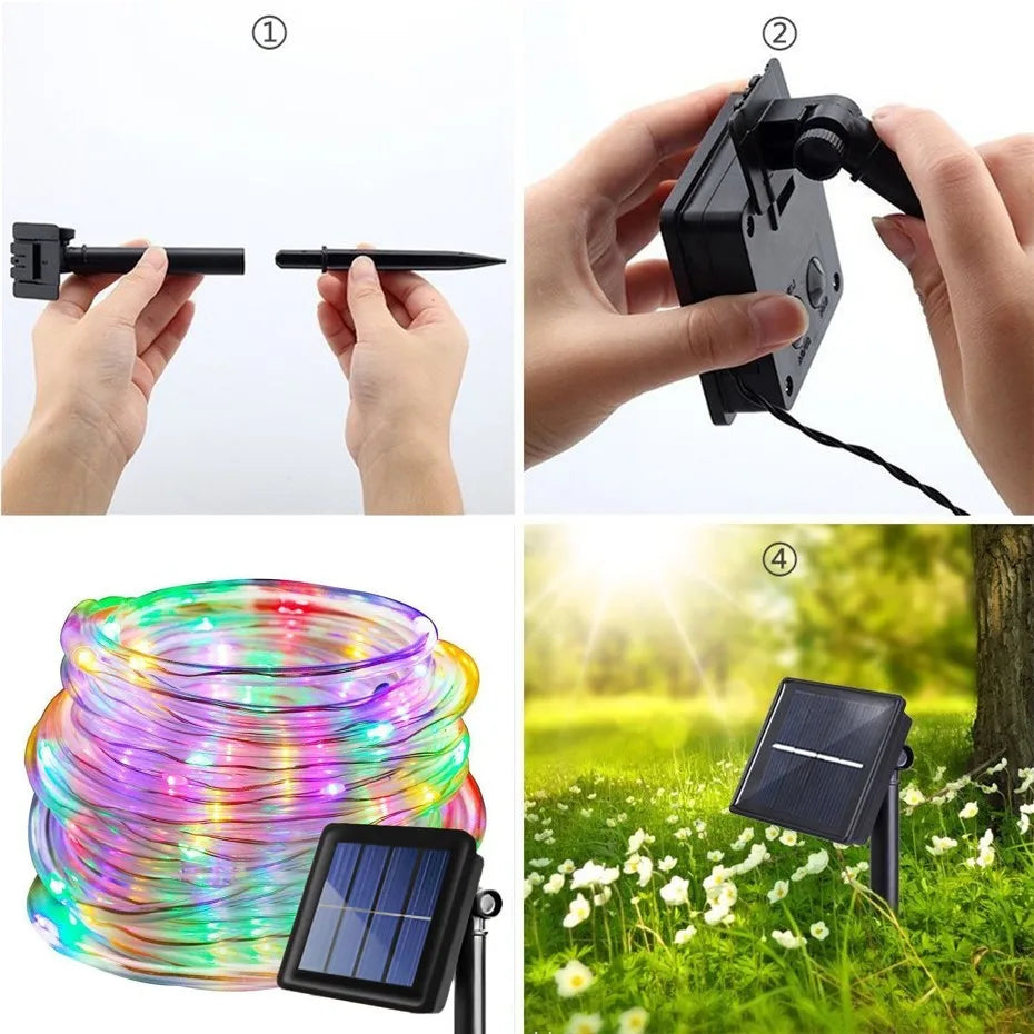 Led Solar Holiday Waterproof Decoration Rope String Light 10/12/22M 8 Modes