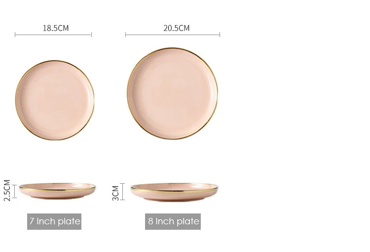 Pink Black Gold Inlay  Ceramic Dinner Plate Tableware Porcelain Bulk Serving Dishes Home Wedding Decorative Dinnerware