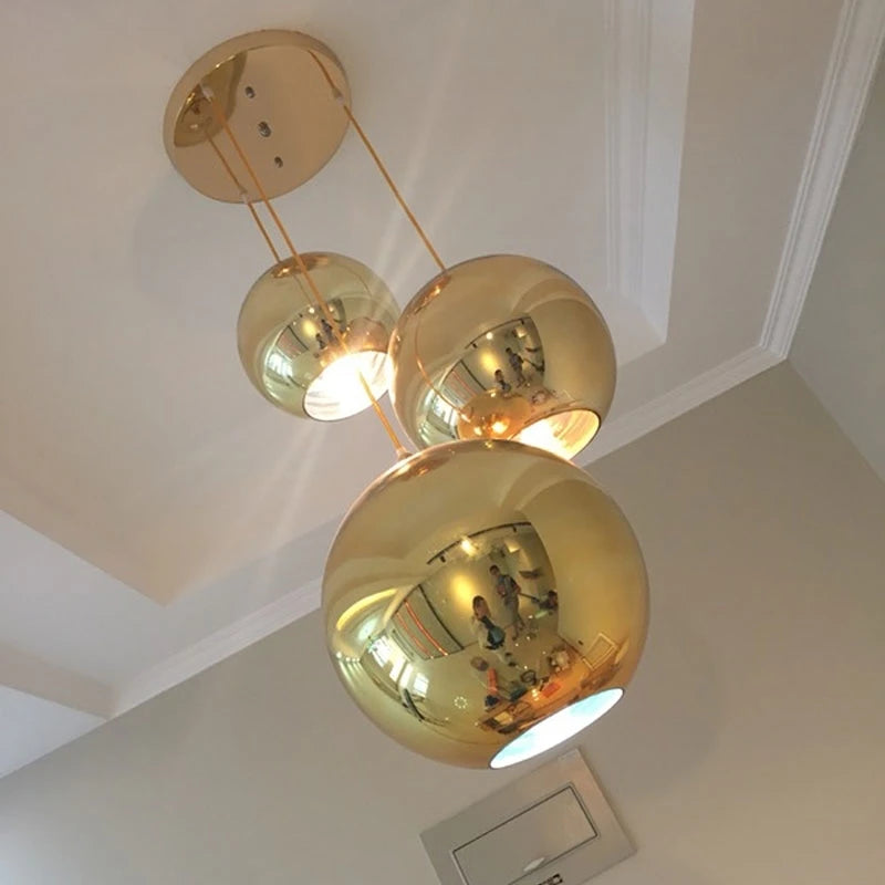 Wonderland LED Chandelier Ball Light Pendant Lamp Glass Ball Light Luster Modern Copper Sliver Shade Mirror Christmas