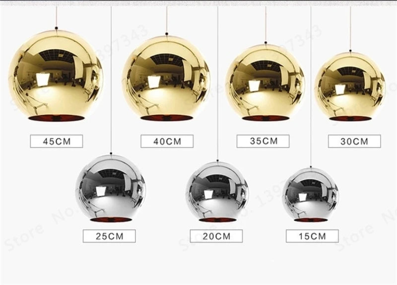 Wonderland LED Chandelier Ball Light Pendant Lamp Glass Ball Light Luster Modern Copper Sliver Shade Mirror Christmas