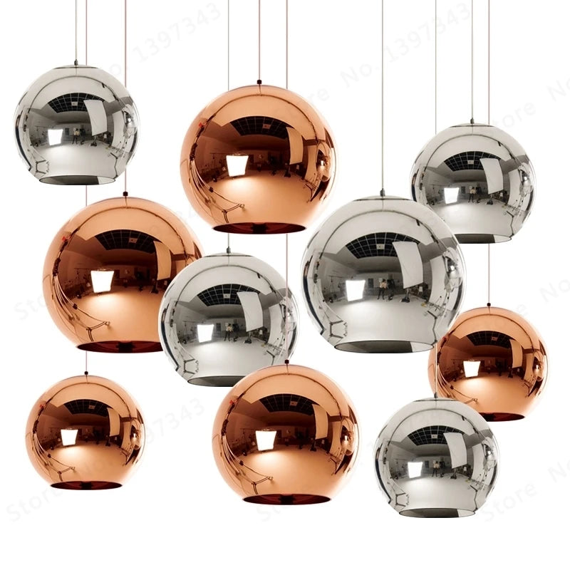 Wonderland LED Chandelier Ball Light Pendant Lamp Glass Ball Light Luster Modern Copper Sliver Shade Mirror Christmas
