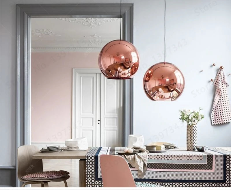 Wonderland LED Chandelier Ball Light Pendant Lamp Glass Ball Light Luster Modern Copper Sliver Shade Mirror Christmas