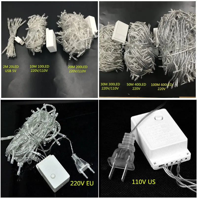 Outdoor christmas led string lights 100M 50M 30M 20M 10M 2M decorative fairy light holiday lights lighting tree garland decor