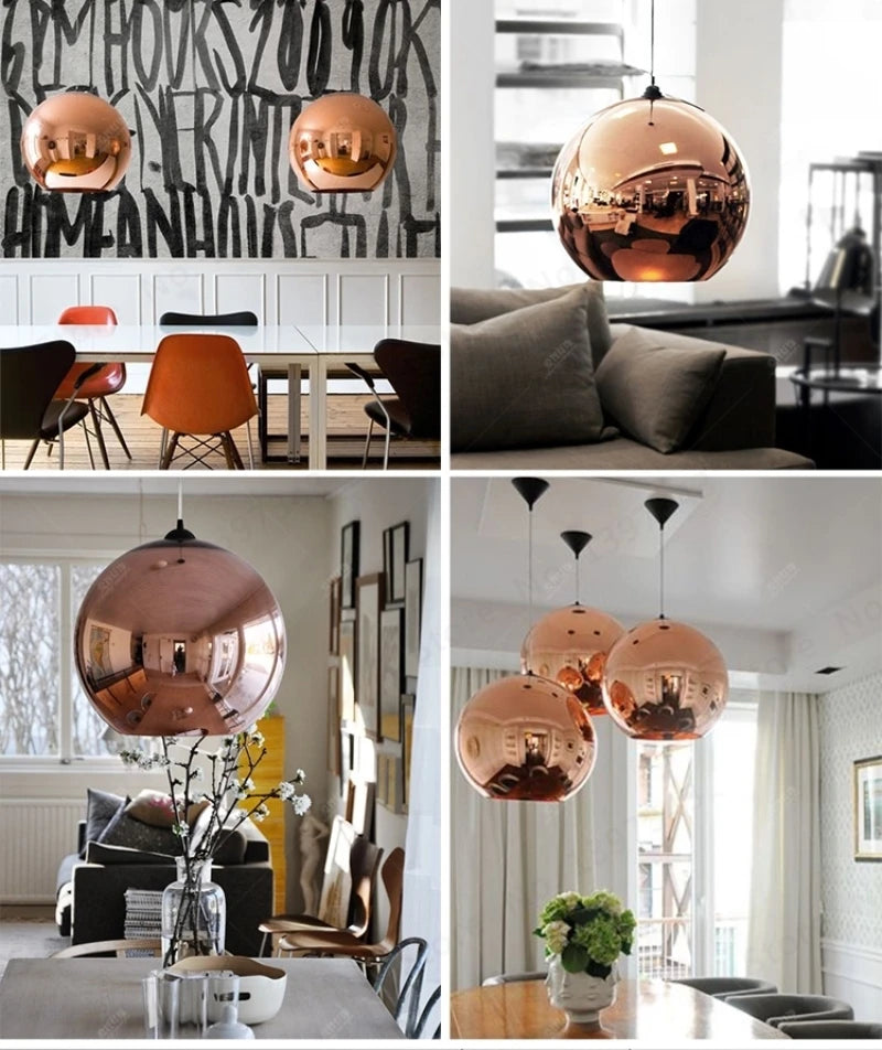 Wonderland LED Chandelier Ball Light Pendant Lamp Glass Ball Light Luster Modern Copper Sliver Shade Mirror Christmas