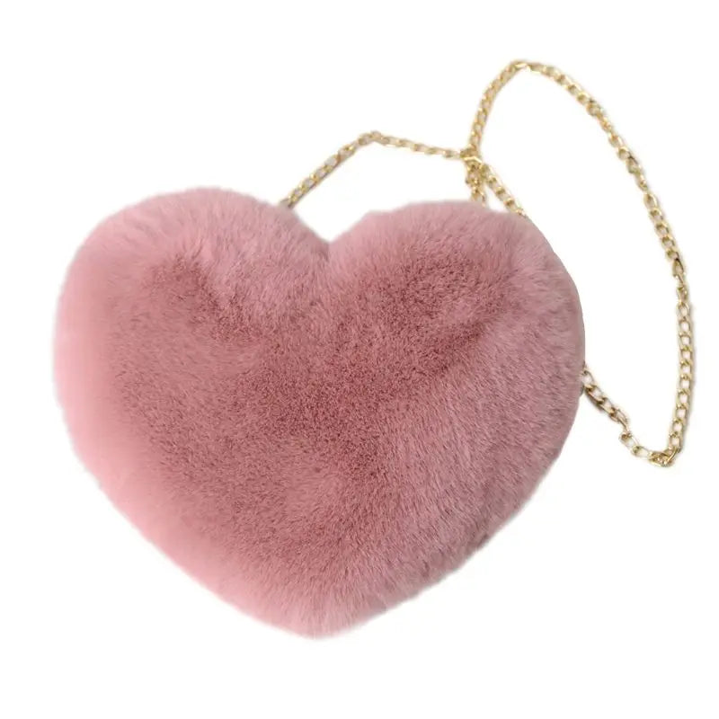 Heart Shape Faux Fur Crossbody Purse