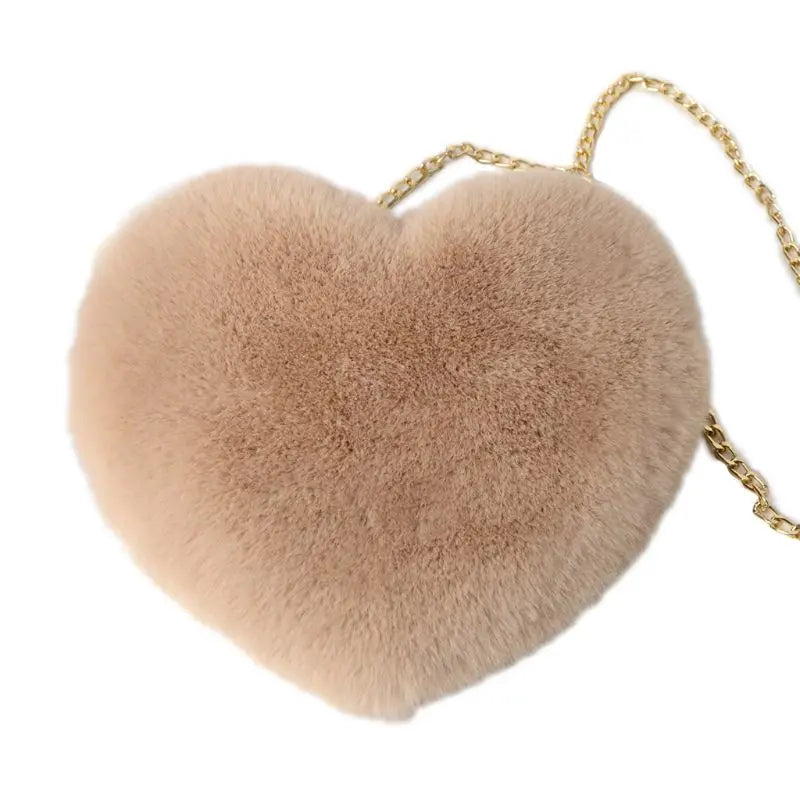 Heart Shape Faux Fur Crossbody Purse