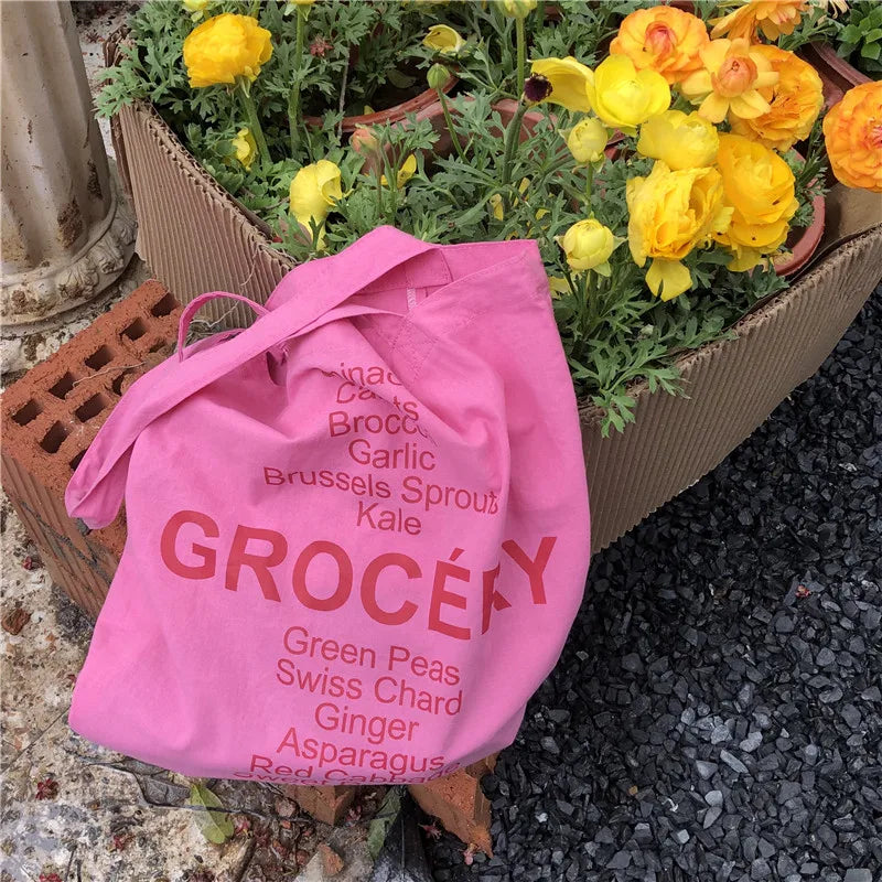 Rose Pink Women Canvas Shoulder Bag Eco Reusable Ladies Daily Shopping Bags Thin Cloth Female Girls Summer Beach Tote Handbags