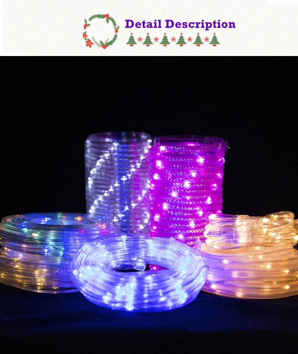 Outdoor Led Festoon Fairy Tube Rope String Lights Street Garland For Garden Yard New Year 2023 Christmas Decoration 5m 10m 15m