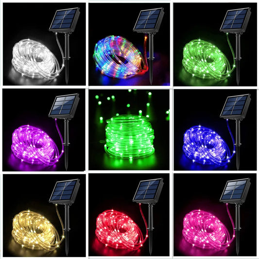Led Solar Holiday Waterproof Decoration Rope String Light 10/12/22M 8 Modes