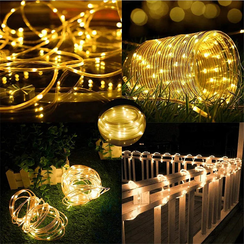 Led Solar Holiday Waterproof Decoration Rope String Light 10/12/22M 8 Modes