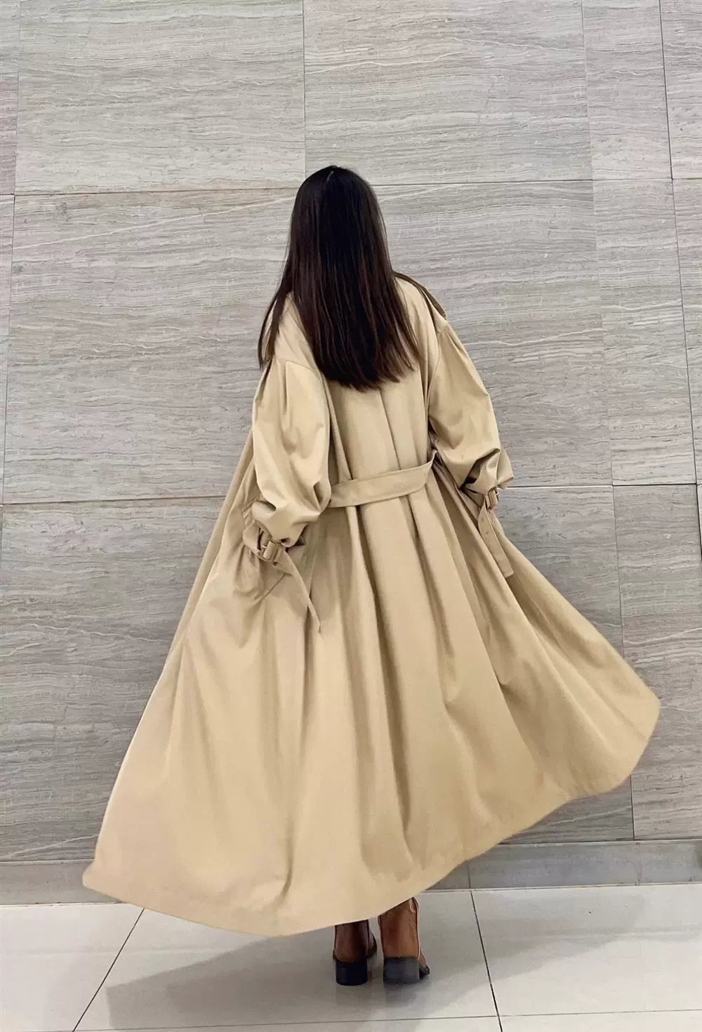 Loose Double Breasted Long Trench Coat Women