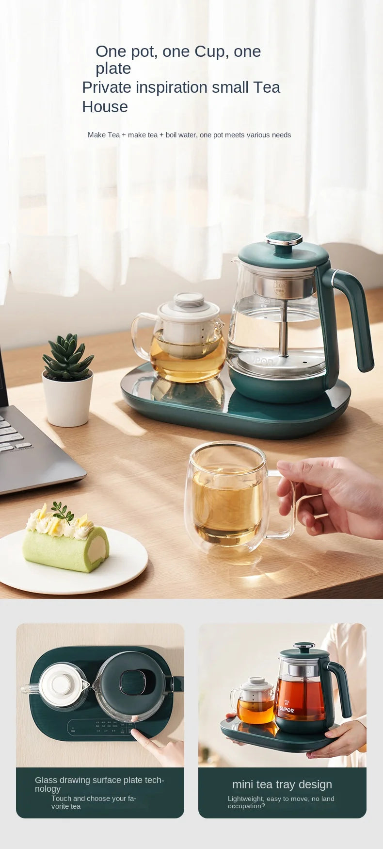 Electric Kettle 1L Black Tea Kettle with Steam Spray Function Health Tea Pot with Stainless Steel and 304 220V