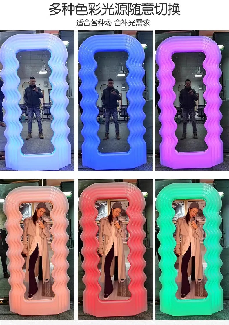 Full Body Fitness Pink Luminous Floor Mirror