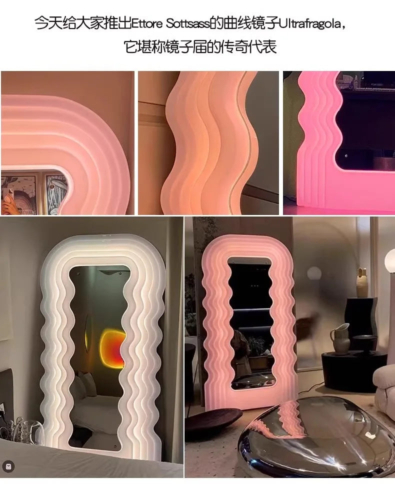 Full Body Fitness Pink Luminous Floor Mirror
