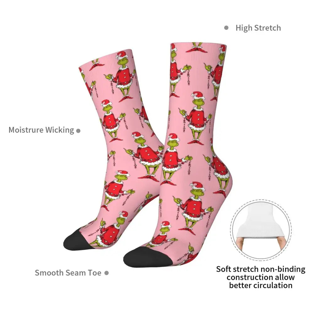 Novelty Christmas-S-Green-S-Grinching Socks Men's Women's Fashion Socks Spring Summer Autumn Winter Middle Tube Socks Gift