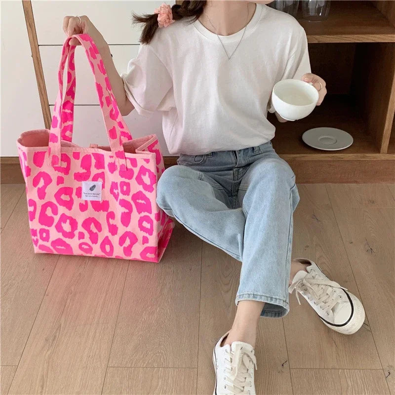 Pink Leopard Print Women Handbag Large Capacity Single Tote