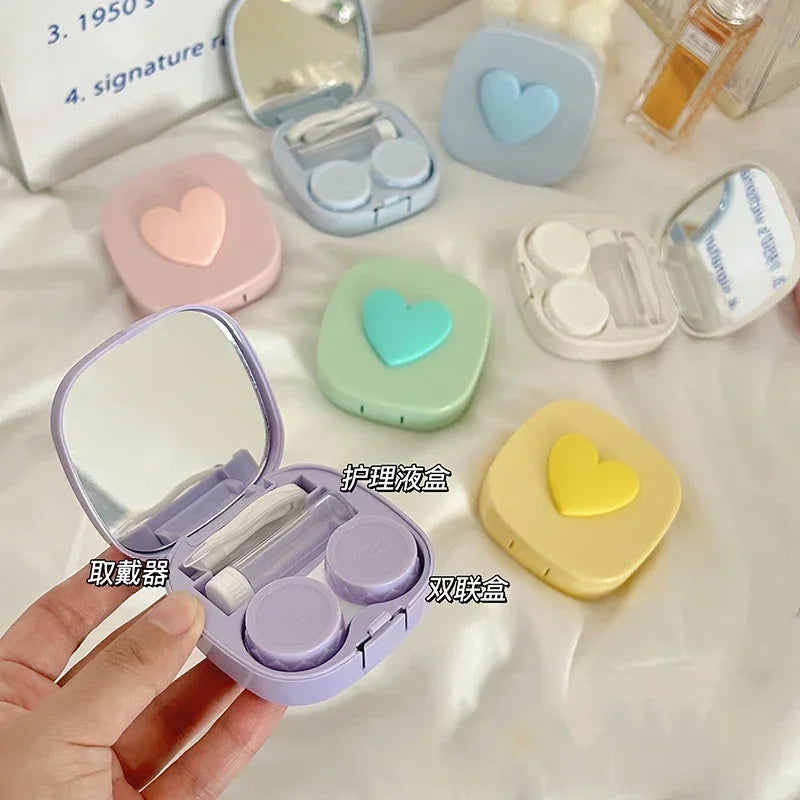 Heart Contact Lens Case with Mirror Mini Lovely Eyes Care Contact Lenses Container Box Travel Kits Eyewear Accessories Organizer
