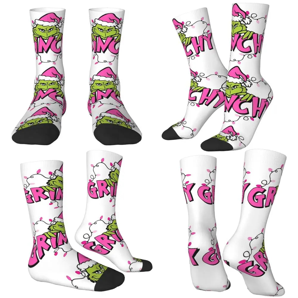 Pink Christmas-S-Green-S-Grinching Stockings Monster Trendy Socks Winter Anti Skid Socks Women Men Running High Quality Socks