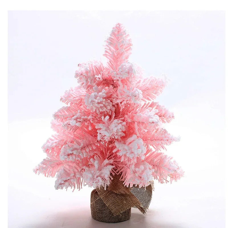 Artificial Pink Desktop Flocking Christmas Tree - 3 Height Options