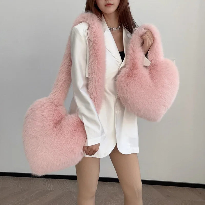 Fluffy Love Heart Shoulder Bag / Tote