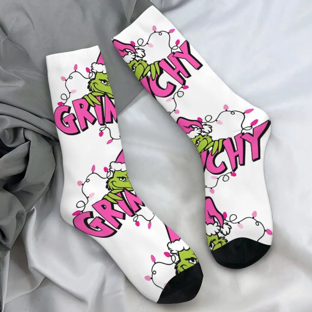 Pink Christmas-S-Green-S-Grinching Stockings Monster Trendy Socks Winter Anti Skid Socks Women Men Running High Quality Socks