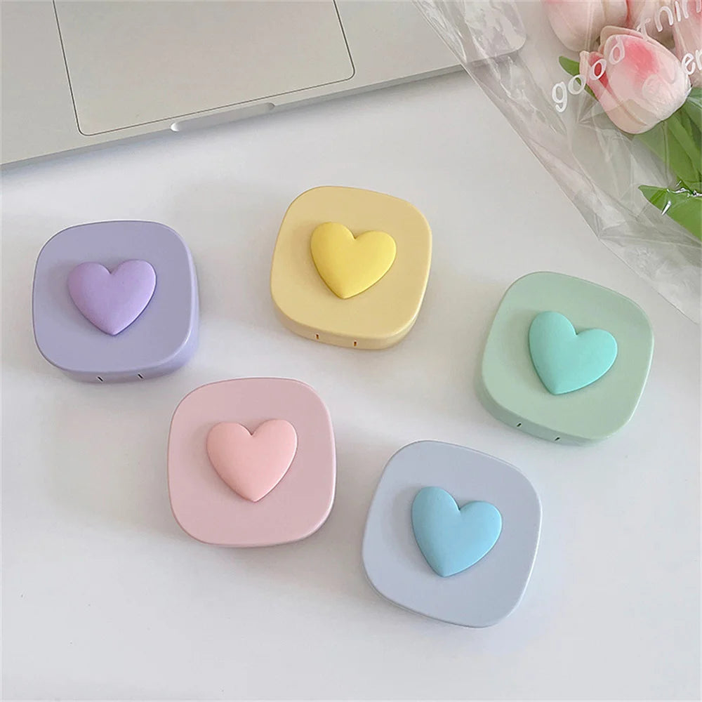 Heart Contact Lens Case with Mirror Mini Lovely Eyes Care Contact Lens Container Box Travel Kits Eyewear Accessories Organizer