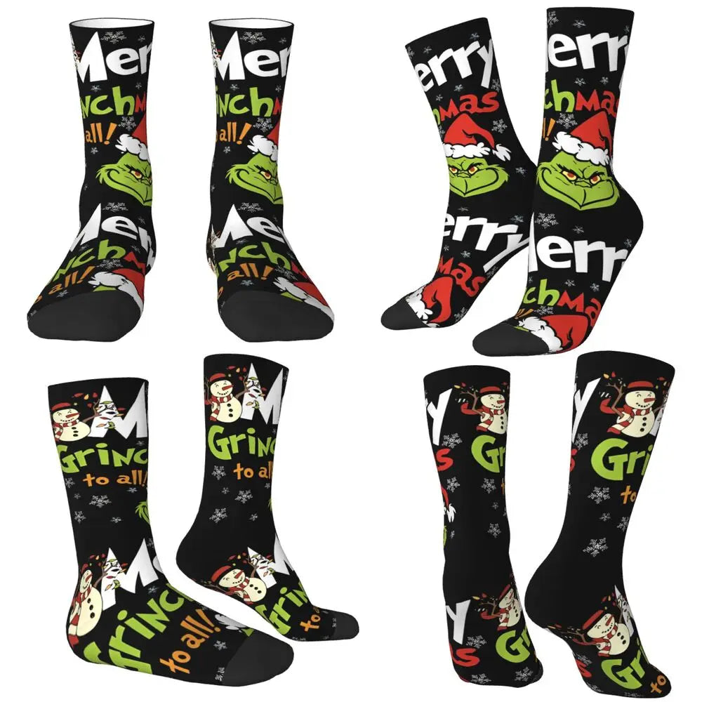 Unisex Men Socks Christmas-S-Green-S-Grinching Just Waiting for Christmas Stockings Winter Kawaii Socks Climbing Non Skid Socks
