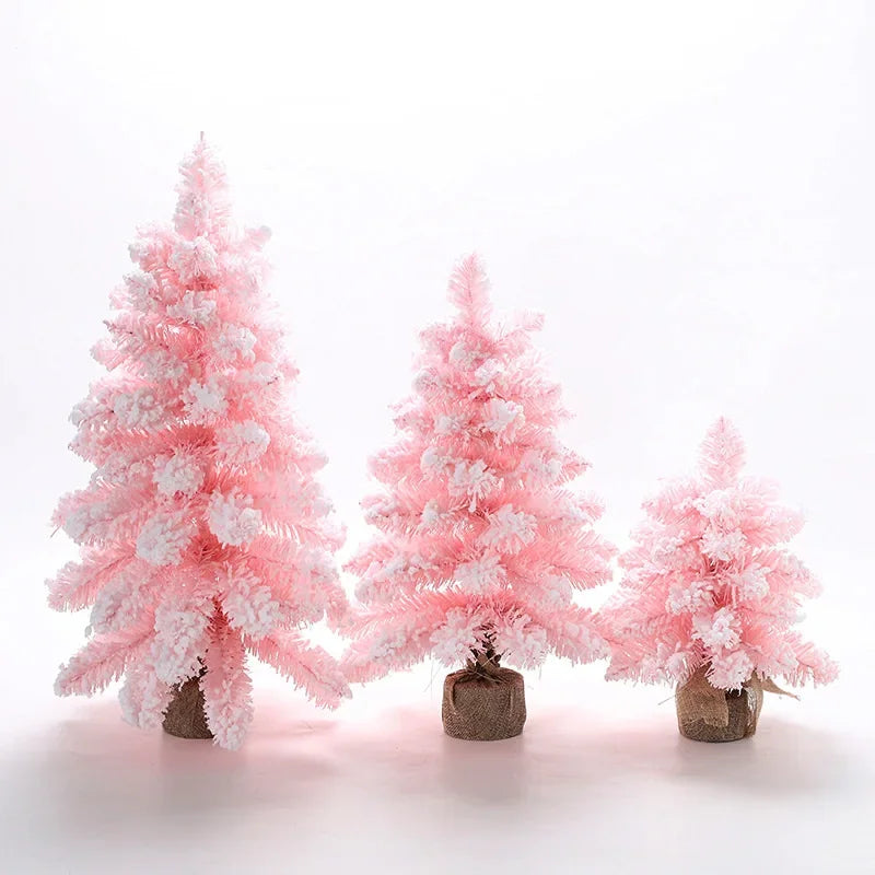 Artificial Pink Desktop Flocking Christmas Tree - 3 Height Options