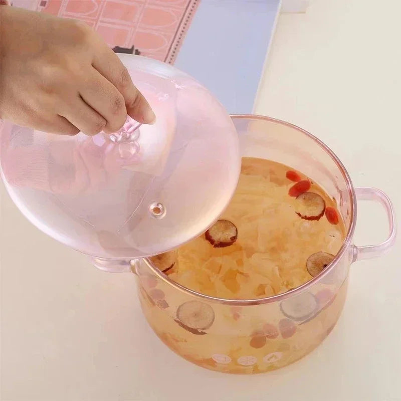 Love Binaural Pan Noodle Pink Open Fire Soup Cute Glass Cooking Pot High-value Borosilicate Instant Heat-resistant High