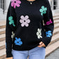 Spell Color Flower Round Collar Pullover Knitted Sweater