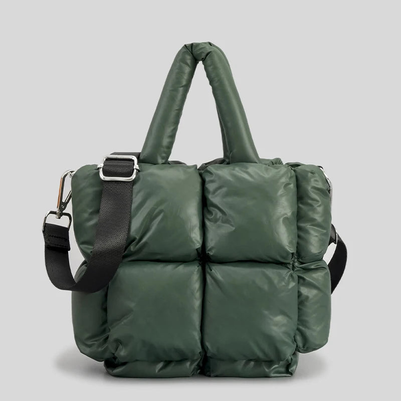 Fashion Fluorescent Green Padded Women Shoulder Bags Designer Quilted Handbags Luxury Laser Nylon Large Capacity Tote Bag Winter