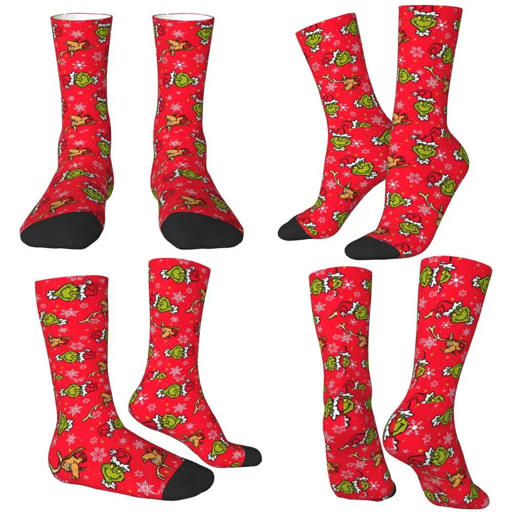 Pink Christmas-S-Green-S-Grinching Stockings Monster Trendy Socks Winter Anti Skid Socks Women Men Running High Quality Socks