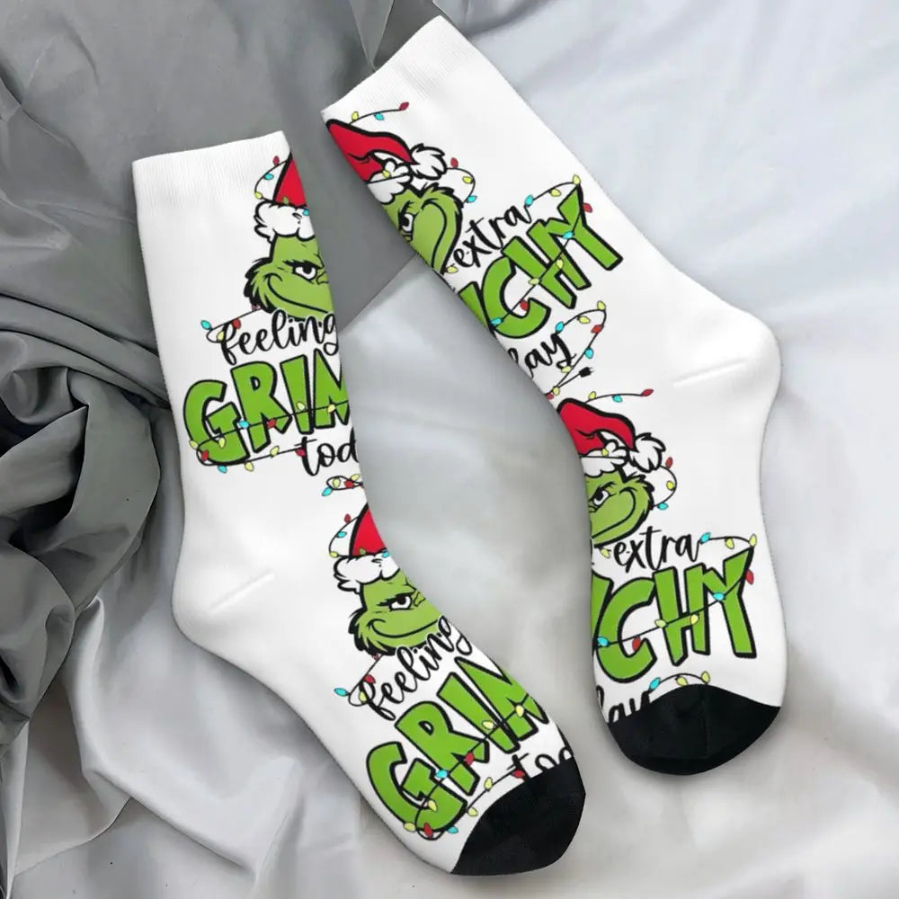 Unisex Men Socks Christmas-S-Green-S-Grinching Just Waiting for Christmas Stockings Winter Kawaii Socks Climbing Non Skid Socks