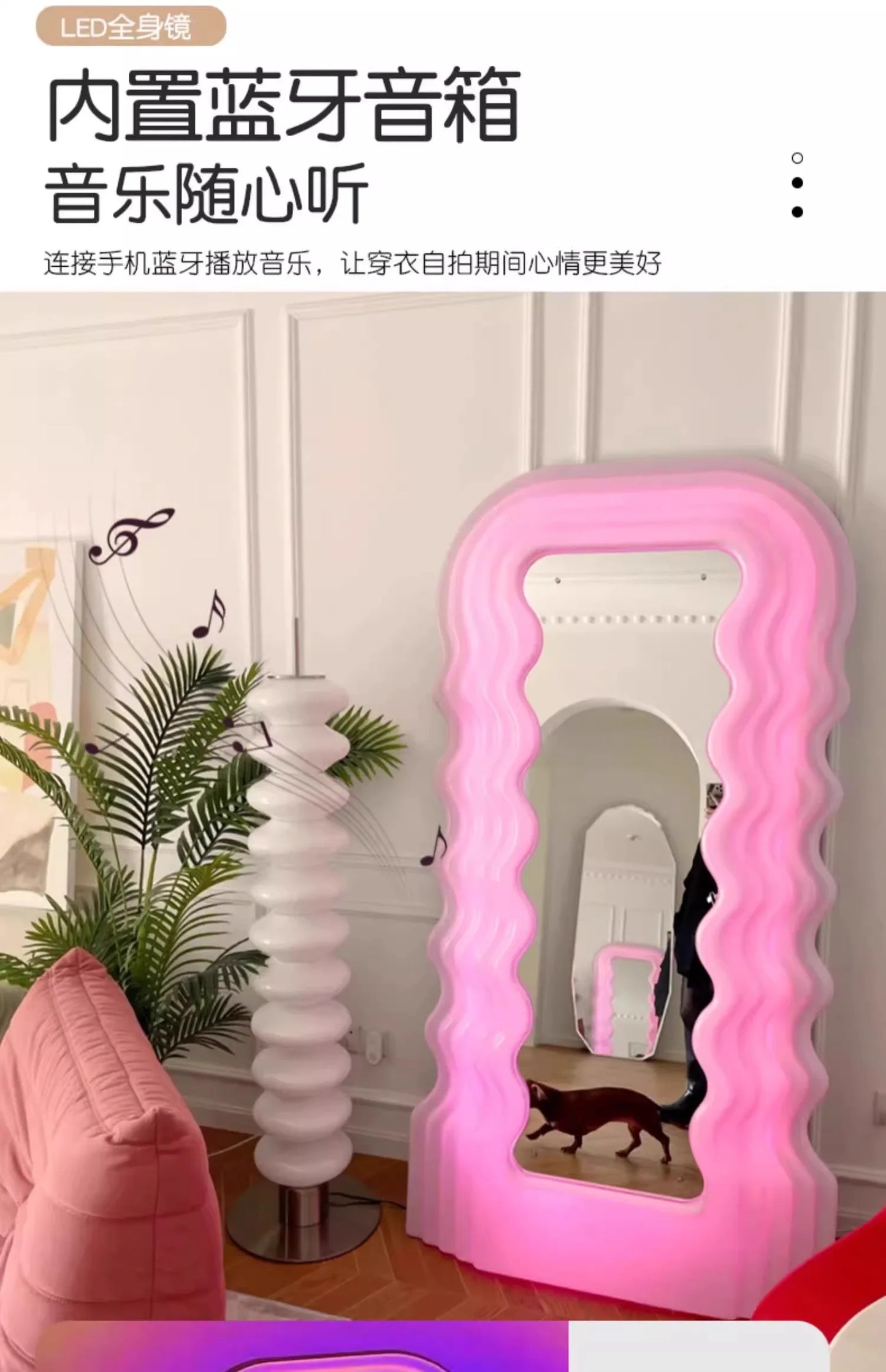 Full Body Fitness Pink Luminous Floor Mirror