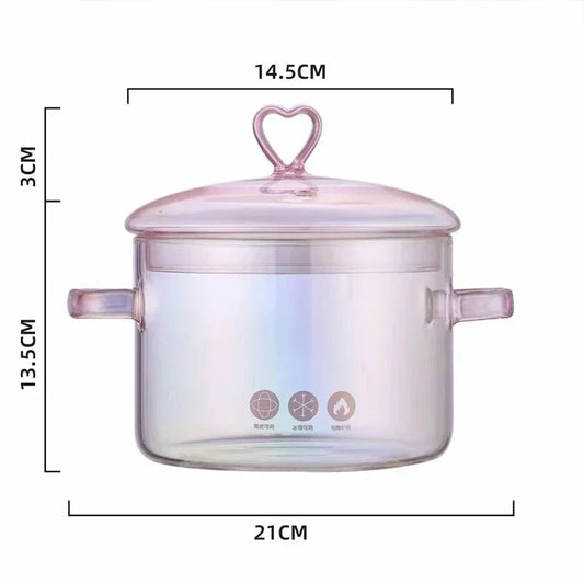 Love Binaural Pan Noodle Pink Open Fire Soup Cute Glass Cooking Pot High-value Borosilicate Instant Heat-resistant High