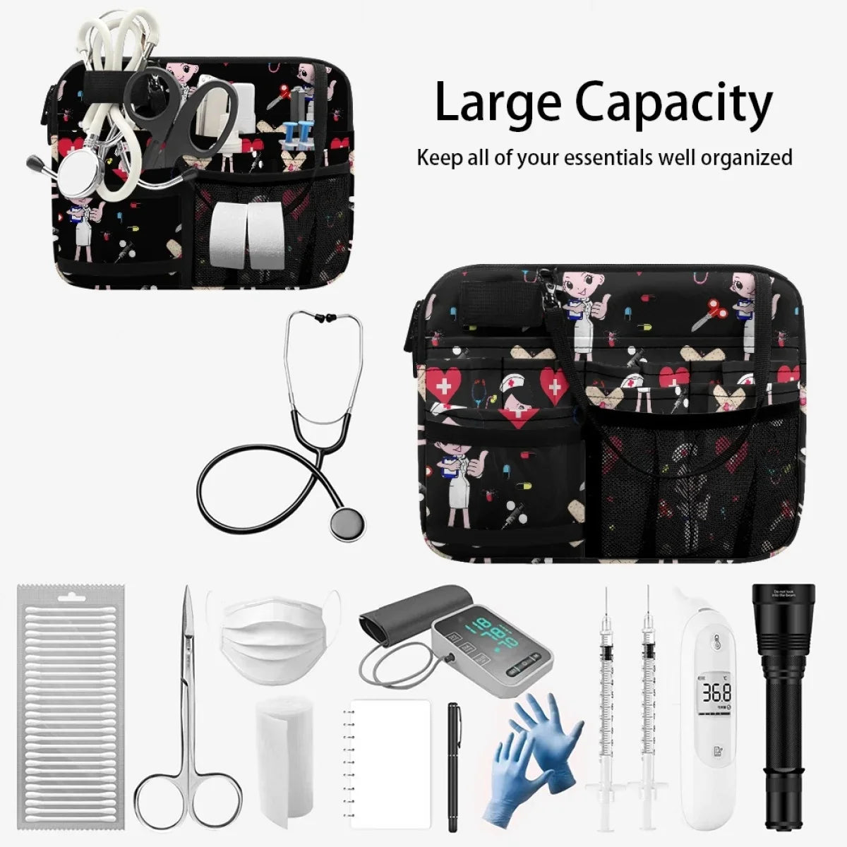 Adjustable Shoulder Pink Fanny Pack Cartoon Medical Tool Pattern Waist Bags Organizer Zipper Belt Storage riñoneras Para Hombre