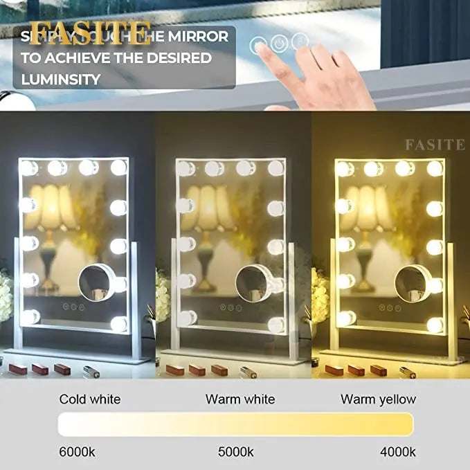 Hollywood Mirror Vanity Makeup Mirror With Light Smart Touch Control 3 Colors Dimmable Light