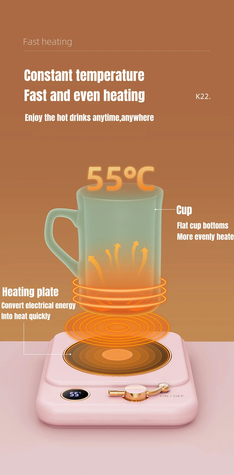Coffee Cup Warmer Electric Mug Heater Constant Temperature 3 Gear Settings Keep Milk Tea Warm Auto-off Heating Coaster for Home