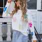 Spell Color Flower Round Collar Pullover Knitted Sweater