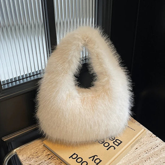 Faux Soft Plush Women's Small Half Moon Bag