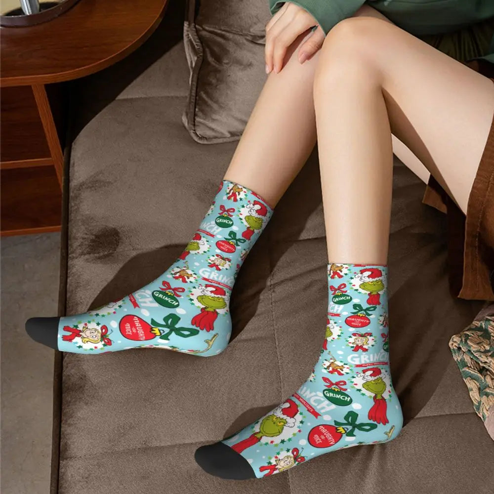 Novelty Christmas-S-Green-S-Grinching Socks Men's Women's Fashion Socks Spring Summer Autumn Winter Middle Tube Socks Gift