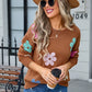 Spell Color Flower Round Collar Pullover Knitted Sweater