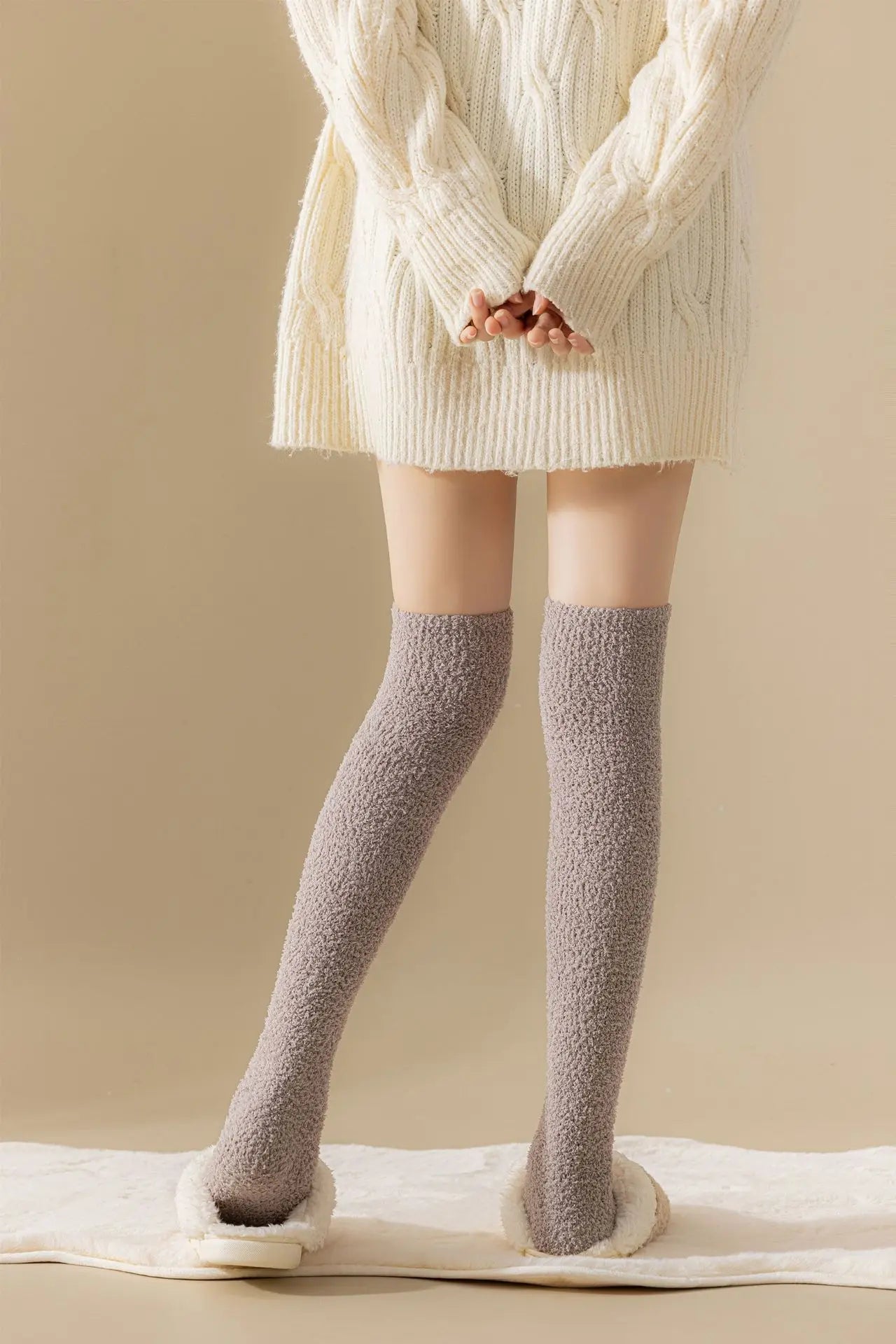 Thick Over The Knee Long Socks Breathable Warm Sweat-Absorbent Soft Fleece Knee-High Stockings