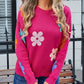 Spell Color Flower Round Collar Pullover Knitted Sweater