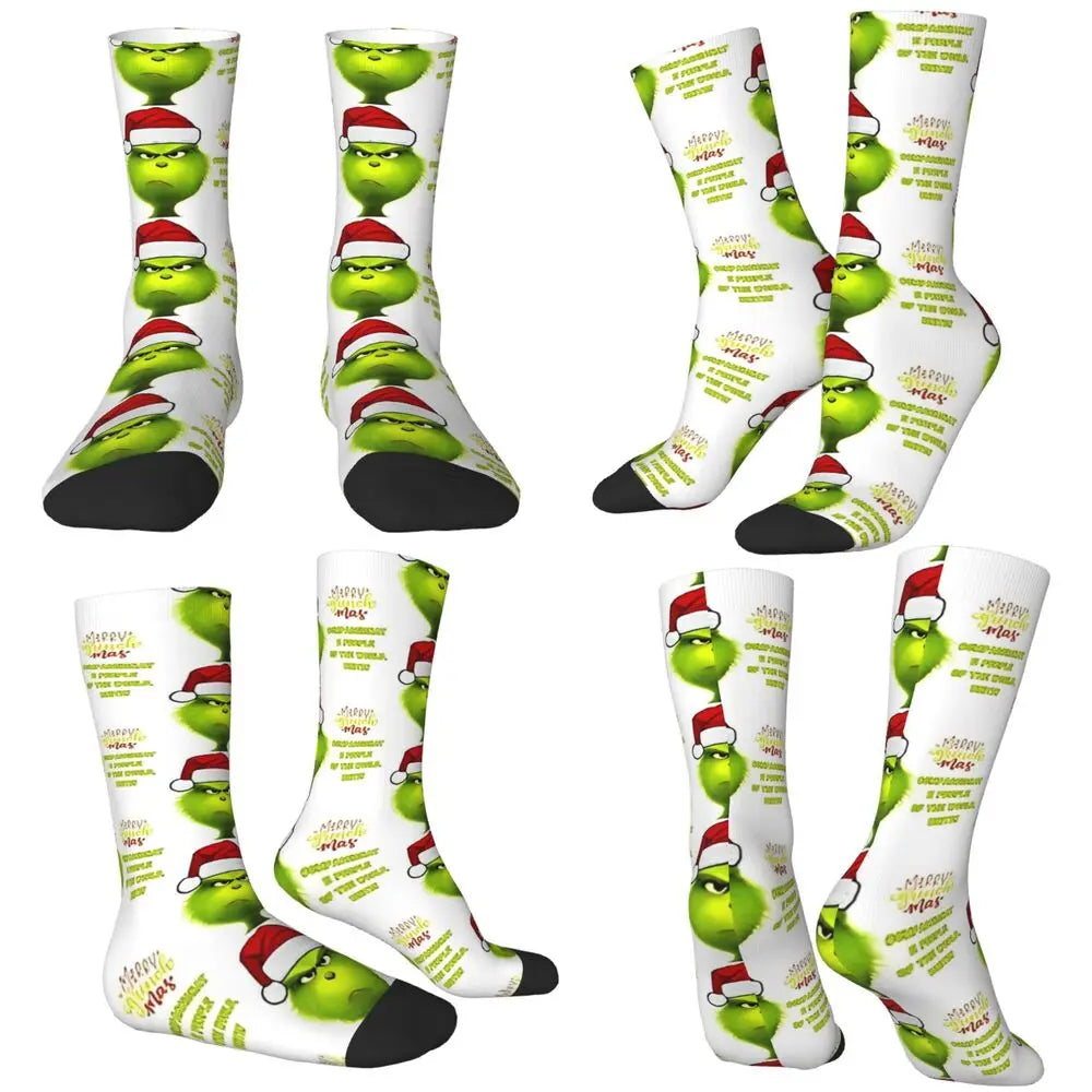 Pink Christmas-S-Green-S-Grinching Stockings Monster Trendy Socks Winter Anti Skid Socks Women Men Running High Quality Socks