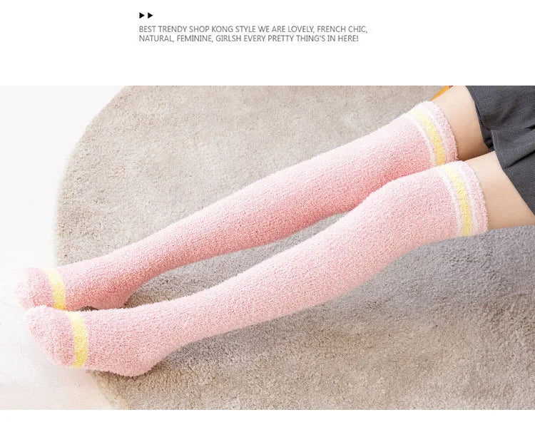 Winter Stockings Leg Warmers Coral Fleece Knee Scoks Thick Warm Socks Furry Leg Warmers Women‘s Thigh High Sock