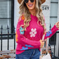 Spell Color Flower Round Collar Pullover Knitted Sweater